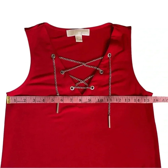 MICHAEL KORS Red Sleeveless Stretchy Blouse V-Neck w/ Silver Chain Detail - Picture 3 of 8